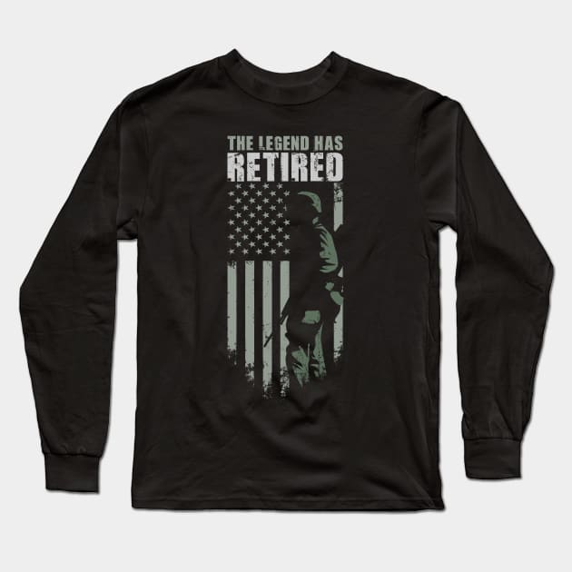 The Legend Has Retired T-shirt Funny Army Retirement Vintage Gift Long Sleeve T-Shirt by Tesszero